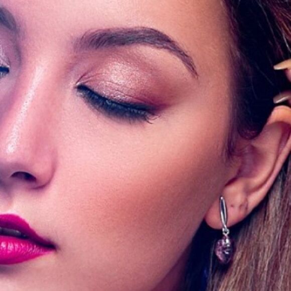 INFINITE LOVE EARRING LIGHT AMETHYST + ROSE GOLD PLATED - Picture 2 of 7